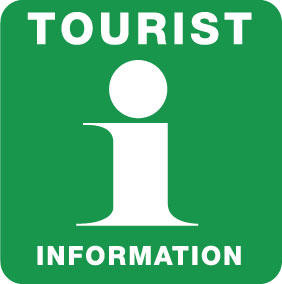 Grön skylt med texten Tourist Information, i