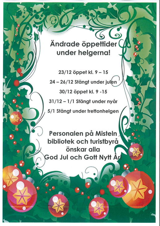 Öppettider jul och nyår Högsby kommun